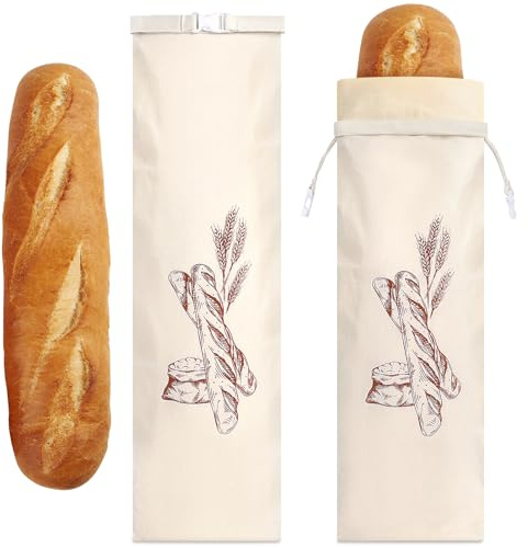 2 Sac à Pain 70 * 20cm en Lin avec Doublure en Tissu en Cire d'abeille Sac a Pain Réutilisable pour Conservation Fraîcheur Alimentaire Rangement pour Pains Baguette Mesurant Jusqu'à 70 cm de Long