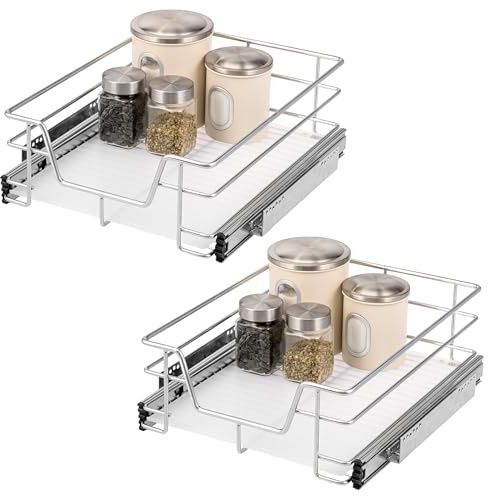 bremermann Set di 2 cassetti telescopici - 45 cm con ripiano, cassetto da cucina per installazione successiva, estrazione completa con guide telescopiche, ideale per cucina, bagno e camera da letto