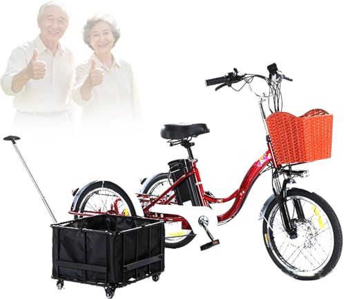 DHsdlpLU Bicicletta elettrica a 3 Ruote per Adulti Sedile Multifunzionale Posteriore Cestino Carico Altezza Regolabile di Carico 150 kg Altezza Regolabile per Le commissioni