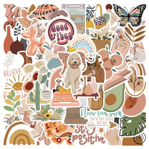 JYNXOR 50 Pezzi Boho Stickers, Scrapbook Stickers, Impermeabile Valigia Viaggio Adesivi Vinile, Adesivi in Vinile Impermeabili per Computer Portatile, Album, Chitarra, Tazza, Bottiglia d'Acqua