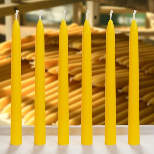 DEYBBY 9 inch Natural Beeswax Taper Candles Set of 6, Smokeless and Dripless Beeswax Candles for Dinner Decoration Emergency, Long Lasting Burning, Nontoxic