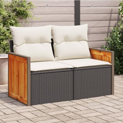 Frdhee Gartenlounge, Gartensofa, Loungesofa, Outdoor Loungemöbel, Gartensofa mit Kissen 2-Sitzer Schwarz Poly Rattan Für Terrasse Hausgarten Poolbereich
