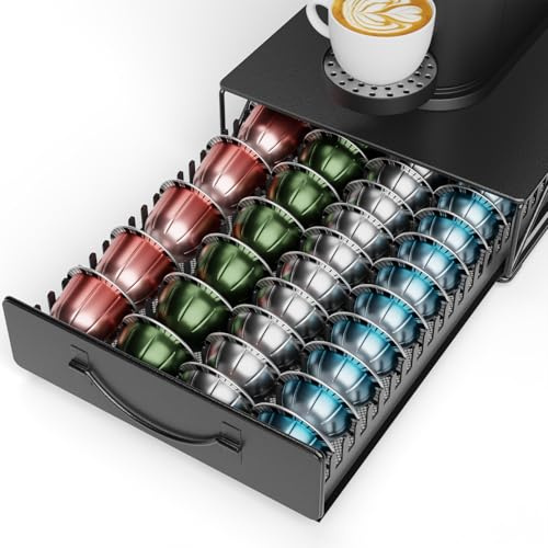 Multifunktionell kaffekapselhållare för Nespresso Vertuo med 48–24 Vertuolinkapslar och 32 Dolce Gusto-kapslar, liten Vertuo-kapselhållare i metall, halkfri glidande metall för kaffekapselhållare