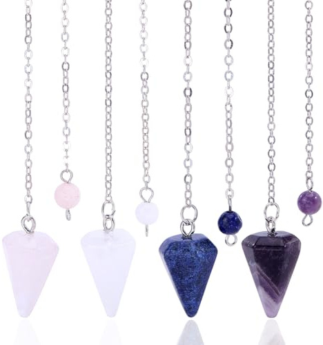 CRAFTYMELODY Juego de 4 colgantes de cristal diferentes para adivinación, colgante de piedras preciosas, amatista natural, cuarzo rosa, cristal de roca, colgante Reiki