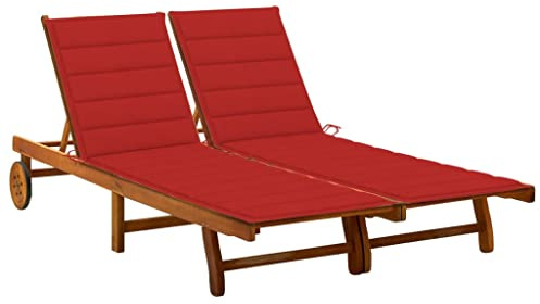 Mandloder 2-Personen-Sonnenliege Akazienholz Massivholz ölbehandelt mit Auflagen, verstellbar, rollbar, 200x118cm, Gartenliege Relaxliege Doppelliege für Terrasse Pool Outdoor Entspannung