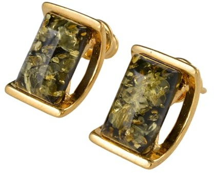 Orecchini a lobo in argento Sterling 925 placcato oro 18 K con ambra verde baltica