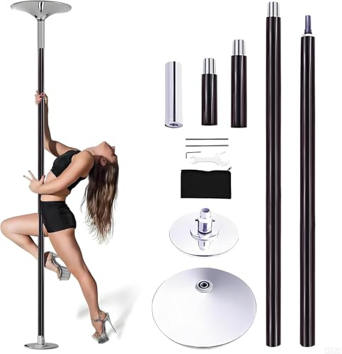 360° Spin Silicone Dance Pole Removable Stripper Pole Stripper Pole Fitness Gym Equipment for Home Fitness,Exercise,Bar,Gym,Party (Black)