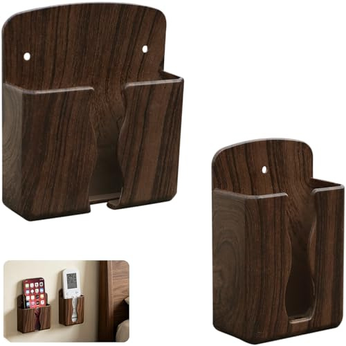 Mythlon 2 Piezas Soporte Mando a Distancia Pared Adhesivo, Organizador Mandos TV y Aire Acondicionado, Soporte Teléfono Móvil con Hueco de Carga, Caja Almacenamiento Universal