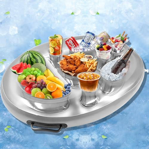 NXPZ Portabicchieri Gonfiabile 2-in-1, Vassoio per Piscina, Bar Galleggiante con 8 Fori, Grande Vassoio Gonfiabile, per Feste, Piscina, Riunioni, Spiaggia