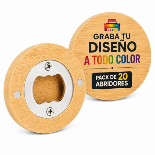 Pack 20 Abrebotellas Personalizado de Bambú con Impresión UV a Todo Color | Abridores Personalizados para Bodas, Comuniones y Eventos | Detalles de Boda Originales