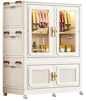 Perchero Armario Portátil Plegable con Ruedas Puertas de Magnéticas Armario Vestidor Abierto Grande Fácil de Instalar para Dormitorios y Apartamentos Cajas de Almacenamiento(90x53x145cm)