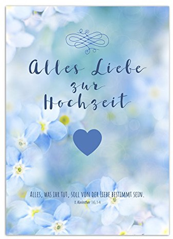 Einladungskarten Manufaktur Hamburg Glückwunschkarte zur Hochzeit/Motiv: Blau mit Herz - Vergiss mein nicht/mit Umschlag/Hochzeitskarte/Glückwunsch Karte