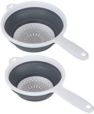 Addis 518406 Pop & Store 2 Pack Collapsible Food Colander with Handle, Set Includes 16.5cm & 24cm, White and Grey, Plastic