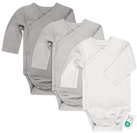 LaLoona - Body Bebe à Manches Longues - Lot de 3 Bodies Croisés en Coton Fille et Garçon - Boutons Pression, Testé Oeko-Tex Standard 100