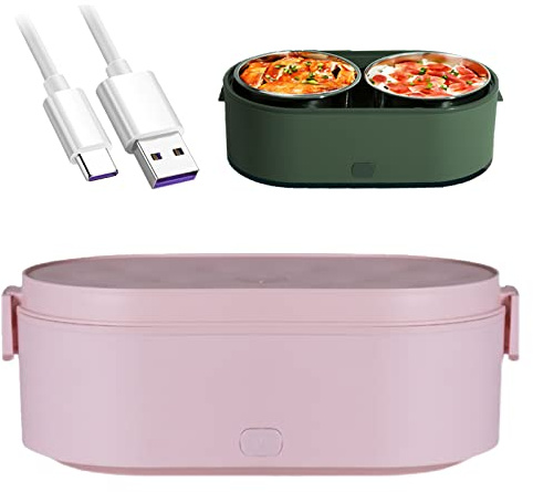 Yeah-hhi Scatola di Pranzo Elettrica USB Scatola per Il Pranzo Riscaldata Portatile da 27 Once per Auto/Camion/Casa/Ufficio con 2 in Acciaio Inossidabile Rimovibile,Rosa,800ml