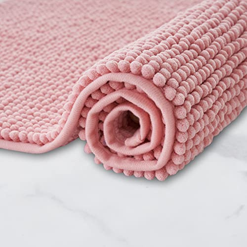 Decomira Badmatta halkfri av mjuk Chenille | Superabsorberande och maskintvättbar | Kan kombineras som badmatta set | För badrum, dusch, badkar eller som wc matta | Rosa - 45x45 cm WC