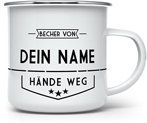 Emaille Tasse mit Namen bedrucken - Becher für Camping Personalisieren