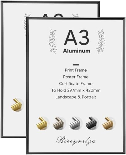 Rieeyrslza Aluminium Fotorahmen 29,7x42cm Dokumentrahmen 2 STK A3 Bilderrahmen Certiciate Posterrahmen Wand Bilderrahmen Fotorahmen Geeignet für Zuhause Schule Galerie(Schwarz)