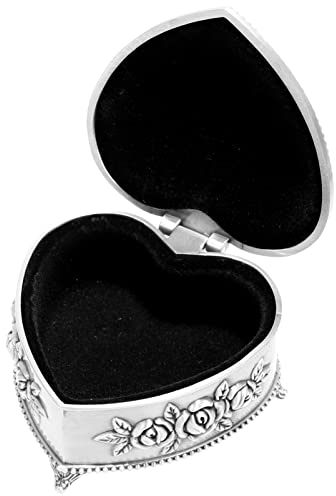 BESPORTBLE Vintage Schmuckbox Metall Schmuckschatulle Herz Form Schmuckdose Schmuck Box Retro Geschenkbox Schmuckkästchen für Ohrringe Ehering Box Hochzeit Damen Geschenk Silber