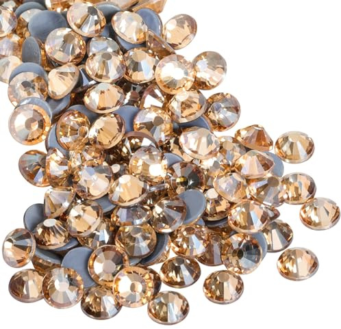 Beadsland Hotfix Strasssteine,2880 Stück Flache Rückseite Goldene Strasssteine für textilien Kleidung Basteln Dekoration,Goldener Champagner,SS10,2.7-2.9mm