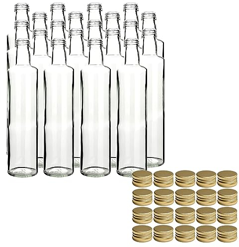 gouveo Juego de 6 botellas de vidrio Dorica de 500 ml con tapón de rosca PP 31,5 dorado - Botellas de aceite, vinagreras, licoreras, vacías para autollenado (DFT500G)