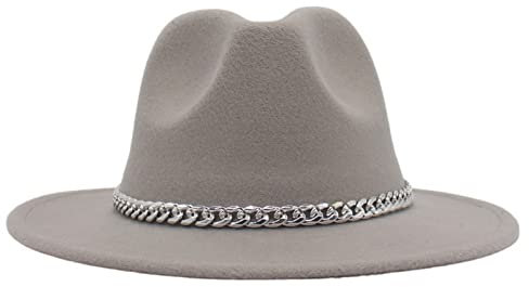 Faringoto Modischer Fedora-Hut mit breiter Krempe für Damen, Herbst, Winter, Herren, Panama, hellgrau, 58