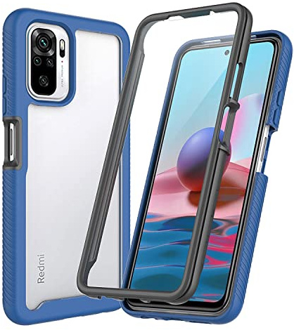 XINYEXIN Funda para Xiaomi Redmi Note 10 4G / Redmi Note 10S, Protector de Pantalla Incorporado [360 Grados Antigolpes] Rugged Bumper Transparente Carcasa Case Cover - Azul Oscuro