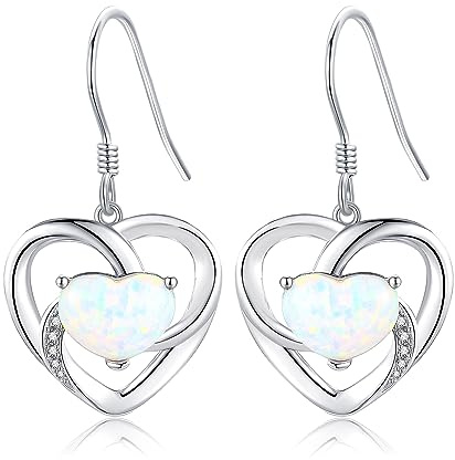 URONE Sterlingsilver hjärta opal örhängen hängande, 925, 2 stycken, damer