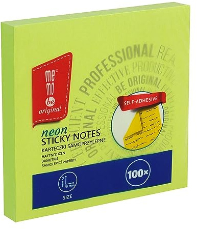MEMOBE Haftnotizen Klebezettel – Sticky Notes – Haftnotizen Set – Selbstklebende Notizzettel – Postit Haftnotizen – Reusable Sticky Notes – Pastel Sticky Notes – 75x75mm 100 Karten - Neon Grün