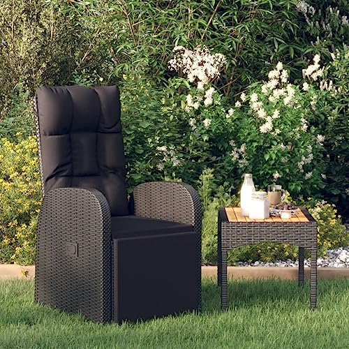 Garten-Liegestuhl mit Auflage Poly Rattan Schwarz, Gartensessel Polyrattan Verstellbar Liegesessel mit Kissen Gartenstuhl Hochlehner Verstellbar Gartenmöbel Rattanmöbel Schwarz