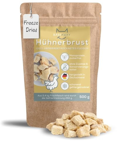 BARFAWAY gefriergetrocknetes Hühnerbrustfilet, Premium Muskelfleisch, gesunde Hundeleckerlies, getreidefrei, zuckerfrei, 100% natürlich ohne Zusätze, Deutsche Herstellung, 500 g