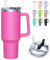 HNCY Taza de Cafe con Tapa 2 en 1, 1180 ml Taza Termo Cafe Para Llevar, Vaso Termico con Tapa y Pajita, Travel Mug de Acero Inoxidable con Asa
