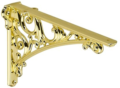 Khtumeware Regalhalterung aus poliertem Messing, 15 cm, dekorative Halterungen für Regale, strapazierfähig, helles Gold, kunstvolle Regalhalterung, Hardware im Lieferumfang enthalten, 2 Stück, 15 x