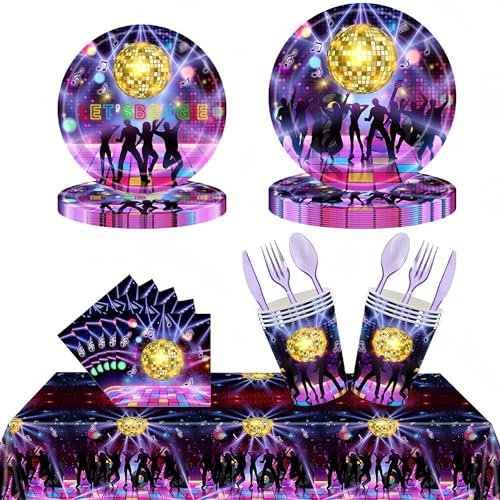 Wbesty 70s Disco Party Decorations Set 80s Birthday Party Supplies Decorations 90s Disco Theme Party Tableware Kit-117Pcs