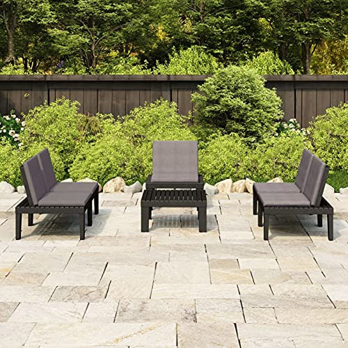 Gecheer Gartenmöbel 4-TLG.Garten-Sitzgruppe Garten-Lounge-Set mit Kissen Gartenset Sitzgruppe Gartengarnitur Sitzgarnitur Lounge Gartenbank Bank Tisch Gartenstuhl Kunststoff Grau
