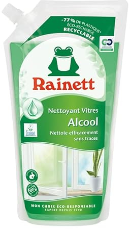RAINETT - Detergente per vetri con alcool - Pulisce e fa brillare - Azione sgrassante - Risultato senza tracce - Tasca 100% riciclabile - Ecolabel - Eco-Ricarica 1 L
