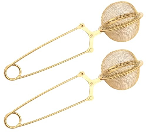 Luckyiren Snap Tea Ball Infuser with Handle; Premium Stainless Steel Fine Mesh Screen Tea Strainer Filters Colander Cullender Sieve Infusion Steeper Maker for Loose Leaf Tea Herbs, 2 Pieces, Golden