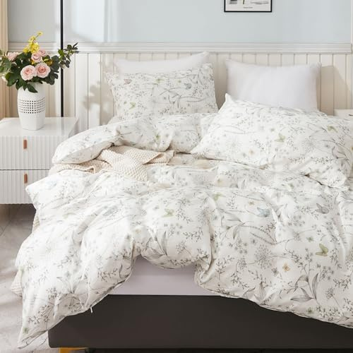 Freyamy Bettwäsche 220x240 Baumwolle Schmetterling Blumen Bettwäsche Set