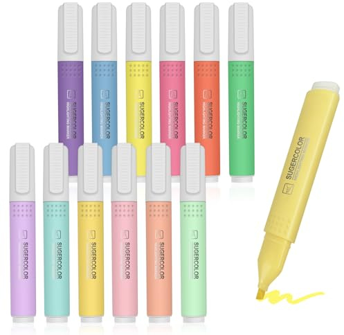 YOSKAEDI Textmarker, 12 Stück Highlighter Pen Marker Pastell Stifte Assorted Farben, No Bleed und Dry Fast Leuchtstifte Bibel Marker, Perfekt zum Hervorheben von Tagebuch oder Notizbuch in Schule,Büro