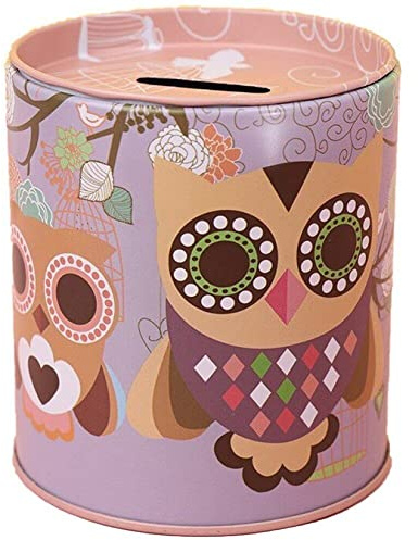 Tsffae Piggy Bank, Cartoon Owl Pattern Coin Bank Tinplate Money Box Money Jar for Cash Saving, Children's Gifts Home Decor