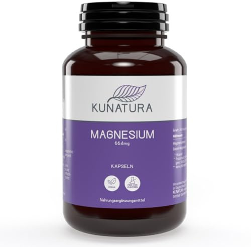 KUNATURA - Magnesium Kapseln - 365 Kapseln à 400mg reines Magnesium - Laborgeprüft - Deutsche Produktion - elementares und hochdosiert Kapseln - Jahresvorrat