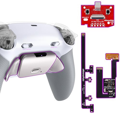 eXtremeRate Plus MAX RMB RISE Remap Kit with Clicky Trigger Stops & Rubberized Grip for PS5 Controller BDM-030 040 050, Remappable Real Metal Back Buttons Kit – White Gray