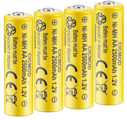 CICMOD - Batterie Ricaricabili AA 4Pcs, 2500mAh Ni-MH Pile Ricaricabili 1,2V, AA Alta Capacità per luci Solari da Giardino