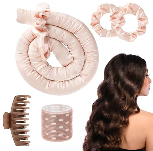Bigodino Lungo per Capelli - Kit Fai da Te con Rivestimento in Velluto Morbido, Inclusi Accessori per Facilità di Utilizzo - Rosa Scuro - Ideale per Tutte le Dimensioni di Capelli e Teste
