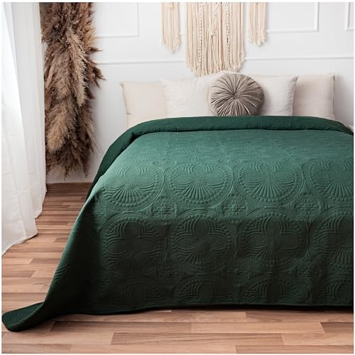 CalmyHOME Tagesdecke 170x220 Bettüberwurf Tagesdecken - Überwurf Mandala Sofaüberwurf Steppdecke Sofa Decke Bett Überwurfdecke Tages Decken Betthusse XXL Überdecke Gesteppte (Dunkelgrün)