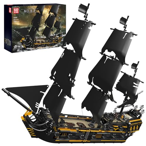 SHHFWU 13199 Black Pearl Modellschiff, 3180 Teile Piratenschiff Klemmbausteine, Groß MOC Segelschiff Bauspielzeug für Geschenk und Sammlungen