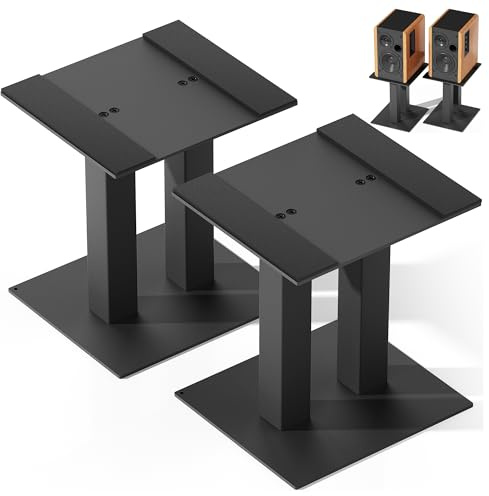 OUUTMEE Lot de 2 Supports d'Enceinte de Bureau, Pieds d'Enceintes en Métal Universels, Supports pour Haut-Parleurs d'Ordinateur et de Bibliothèque, Jusqu'à 13KG (Grande)