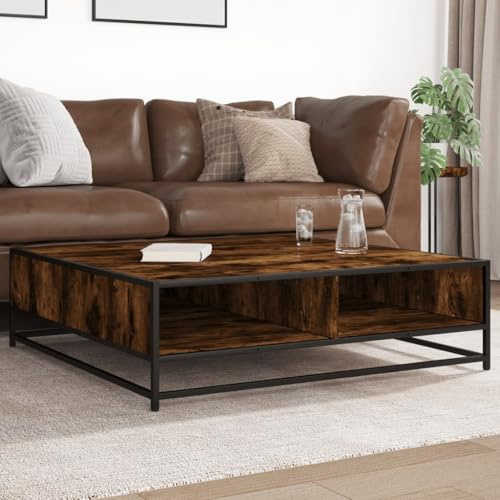 Woonisher Couchtisch Räuchereiche 100x100x30 cm Holzwerkstoff und Metall Table Basse Salon Petite Table Jardin de