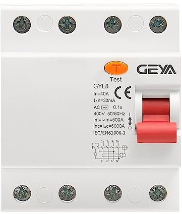 PJKTBEYI Disjoncteur différentiel électromagnétique GYL8 triphasé + N RCD, Interrupteur de sécurité 4P 25 A 40 A 63 A avec Certificat CE CB(300mA,4P 63A)