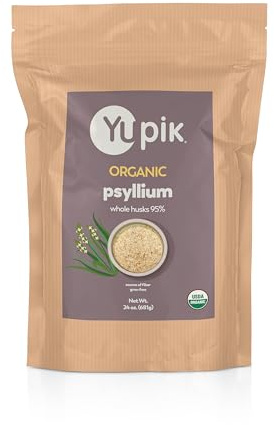 Yupik Organic Whole Husk Psyllium 24 Oz, 95% Purity, Soluble Fiber, USDA Certified, Non-GMO, Kosher, Gluten-Free, Sugar-Free & Fat-Free, Unflavored, Plant-Based, Ideal for Oatmeal & Cereal